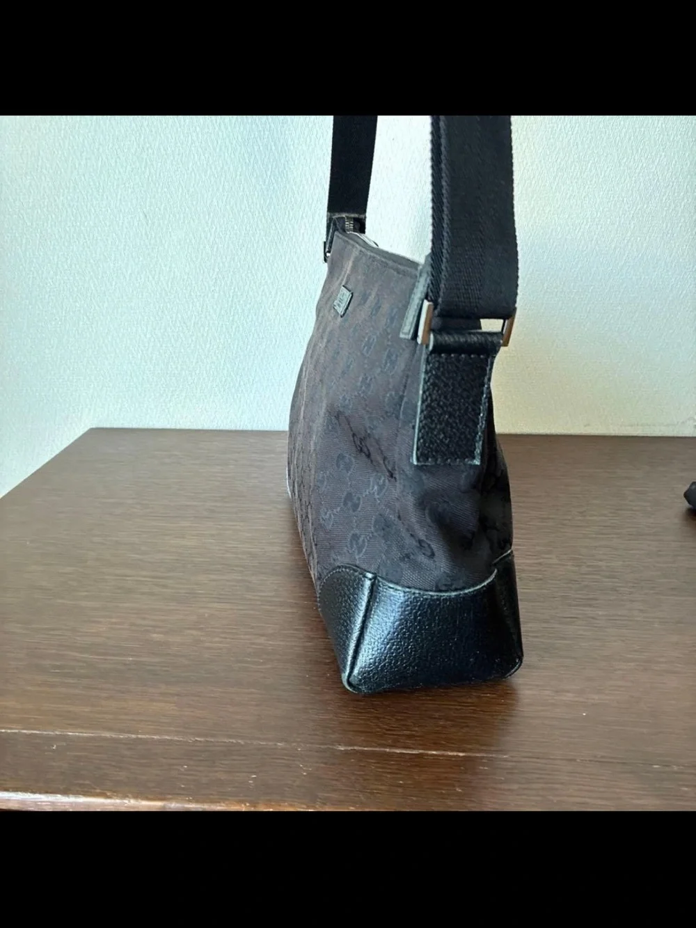 Gucci Black GG Canvas Messenger Bag with Adjustable Strap